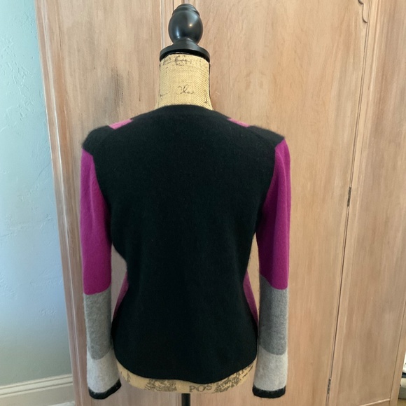 Charter club cashmere 2-ply color blocked cardigan sweater pink/grey w/ flaw - Picture 10 of 12